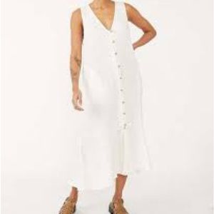 Free People Ivory Button-Up Valerie midi dress size medium $50. Worn once.